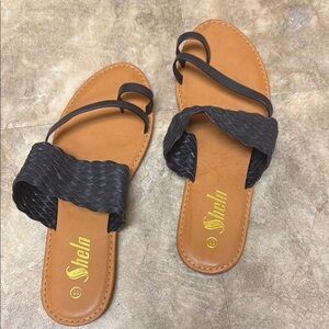 SHEIN Black and Tan Sandals with Woven Straps